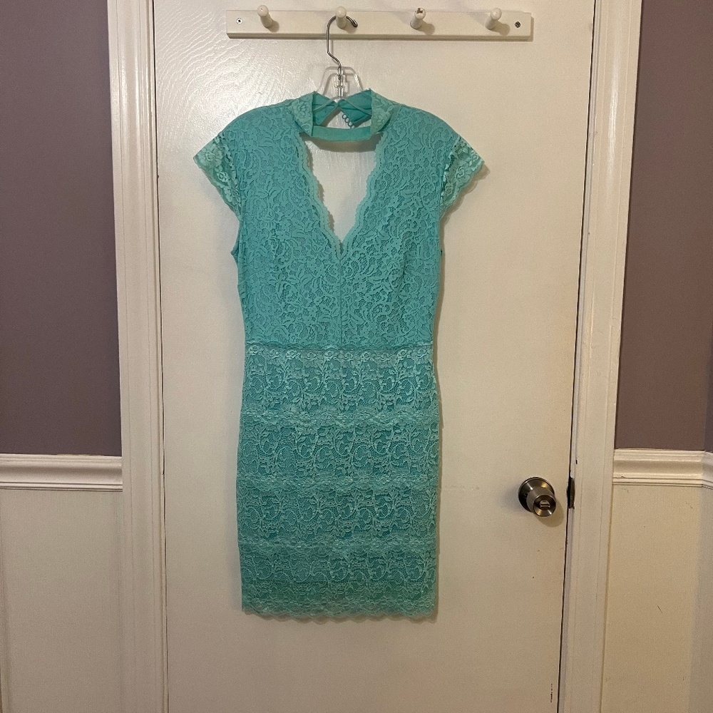 Bebe Mint Blue lace Mini Dress